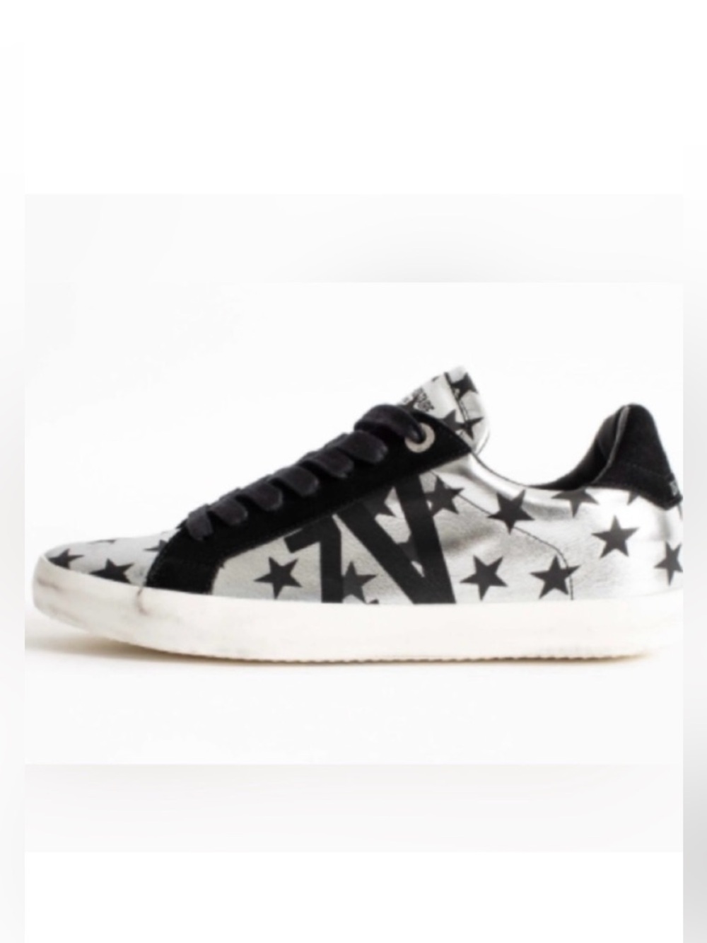 NIB Zadig & Voltaire Circus Stars Sneakers 37 Silver Black Suede Trim US 6